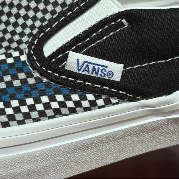 VANS Slip On Skate Shoes Black Blue Gray Mini Checkered NEW! Women’s 8 Men’s 6.5 - Picture 10 of 11